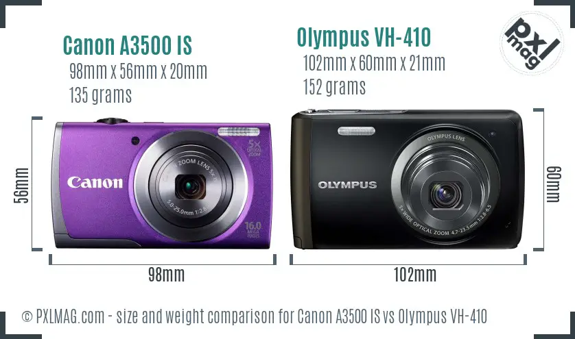 Canon A3500 IS vs Olympus VH-410 size comparison