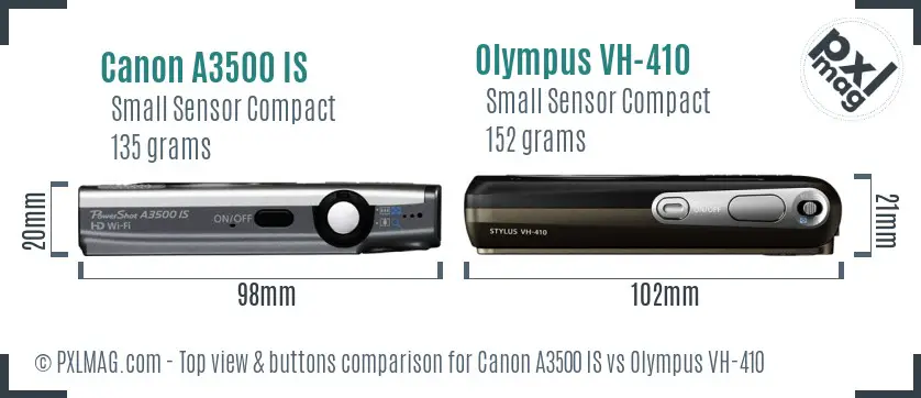 Canon A3500 IS vs Olympus VH-410 top view buttons comparison