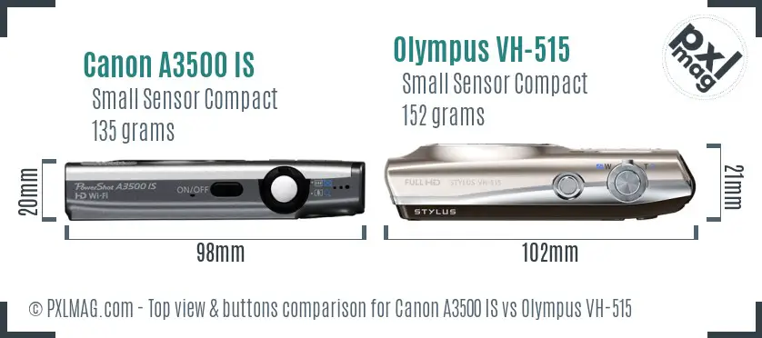 Canon A3500 IS vs Olympus VH-515 top view buttons comparison Canon A3500 IS vs Olympus VH-515 top view buttons comparison