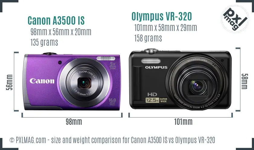 Canon A3500 IS vs Olympus VR-320 size comparison Canon A3500 IS vs Olympus VR-320 size comparison