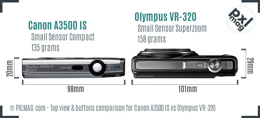 Canon A3500 IS vs Olympus VR-320 top view buttons comparison Canon A3500 IS vs Olympus VR-320 top view buttons comparison