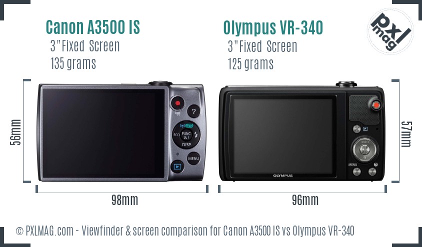 Canon A3500 IS vs Olympus VR-340 Screen and Viewfinder comparison