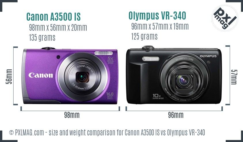 Canon A3500 IS vs Olympus VR-340 size comparison