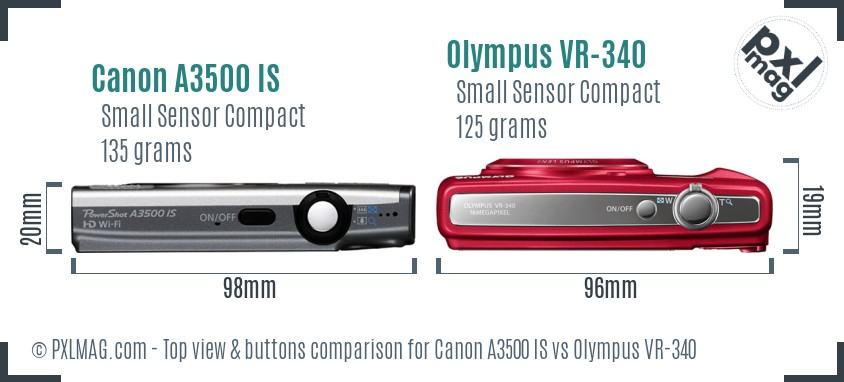 Canon A3500 IS vs Olympus VR-340 top view buttons comparison