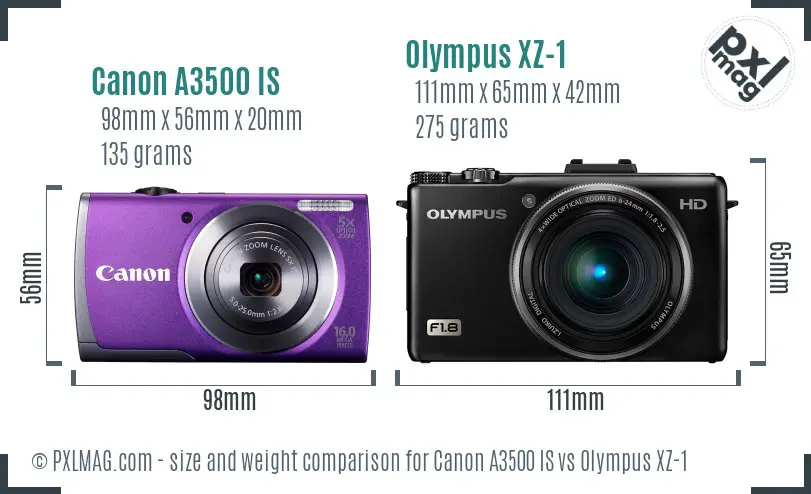 Canon A3500 IS vs Olympus XZ-1 size comparison
