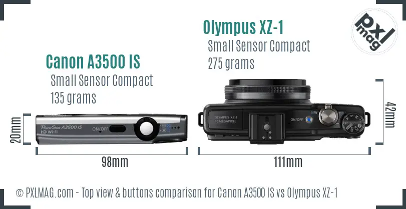 Canon A3500 IS vs Olympus XZ-1 top view buttons comparison