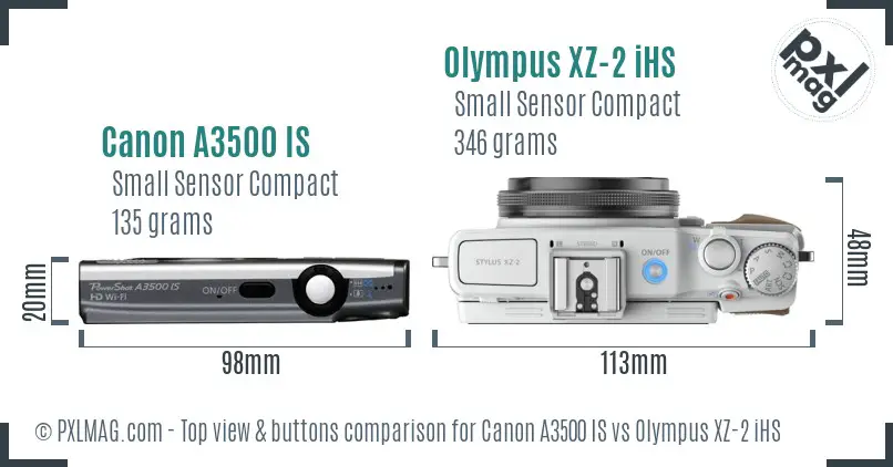 Canon A3500 IS vs Olympus XZ-2 iHS top view buttons comparison