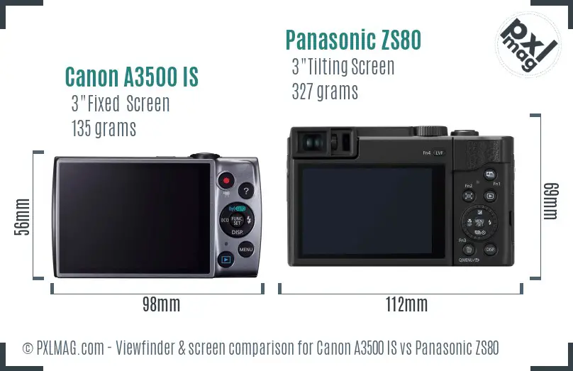 Canon A3500 IS vs Panasonic ZS80 Screen and Viewfinder comparison Canon A3500 IS vs Panasonic ZS80 Screen and Viewfinder comparison