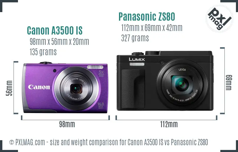 Canon A3500 IS vs Panasonic ZS80 size comparison Canon A3500 IS vs Panasonic ZS80 size comparison