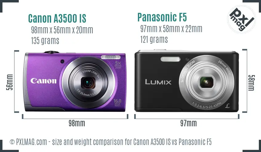 Canon A3500 IS vs Panasonic F5 size comparison