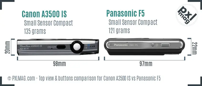 Canon A3500 IS vs Panasonic F5 top view buttons comparison