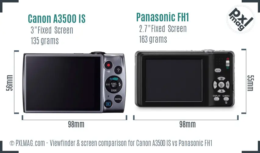 Canon A3500 IS vs Panasonic FH1 Screen and Viewfinder comparison Canon A3500 IS vs Panasonic FH1 Screen and Viewfinder comparison