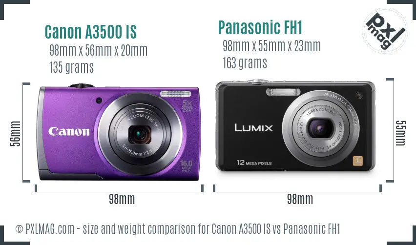 Canon A3500 IS vs Panasonic FH1 size comparison Canon A3500 IS vs Panasonic FH1 size comparison