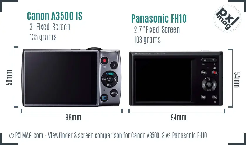Canon A3500 IS vs Panasonic FH10 Screen and Viewfinder comparison