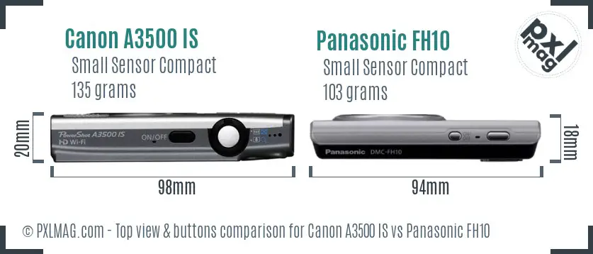 Canon A3500 IS vs Panasonic FH10 top view buttons comparison