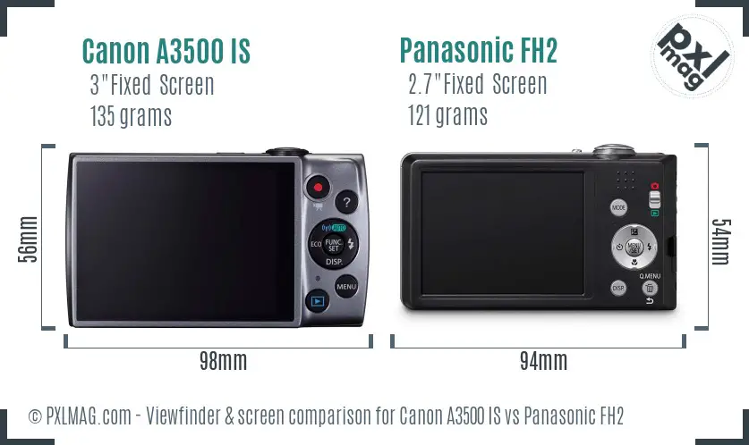 Canon A3500 IS vs Panasonic FH2 Screen and Viewfinder comparison