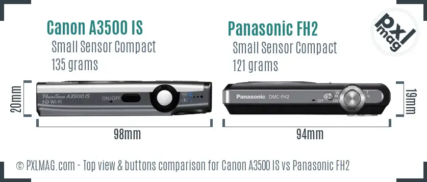 Canon A3500 IS vs Panasonic FH2 top view buttons comparison