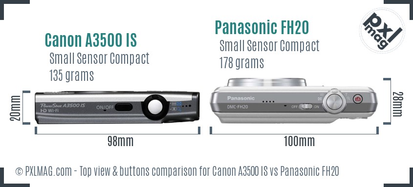 Canon A3500 IS vs Panasonic FH20 top view buttons comparison