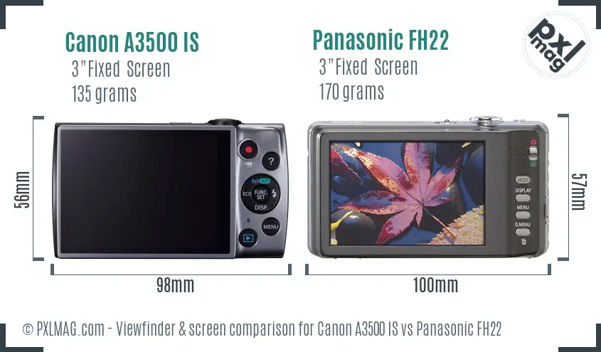 Canon A3500 IS vs Panasonic FH22 Screen and Viewfinder comparison