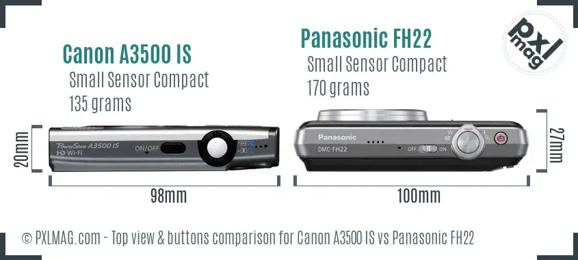 Canon A3500 IS vs Panasonic FH22 top view buttons comparison