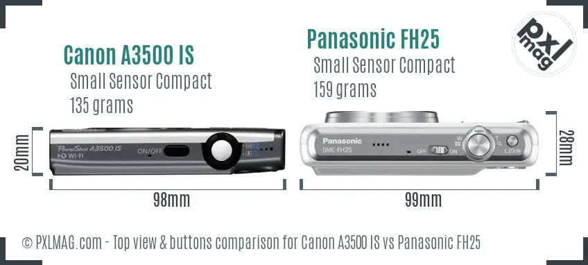 Canon A3500 IS vs Panasonic FH25 top view buttons comparison