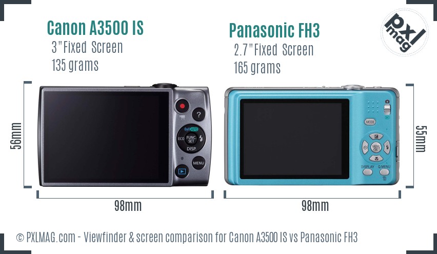 Canon A3500 IS vs Panasonic FH3 Screen and Viewfinder comparison