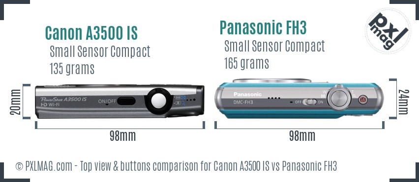 Canon A3500 IS vs Panasonic FH3 top view buttons comparison