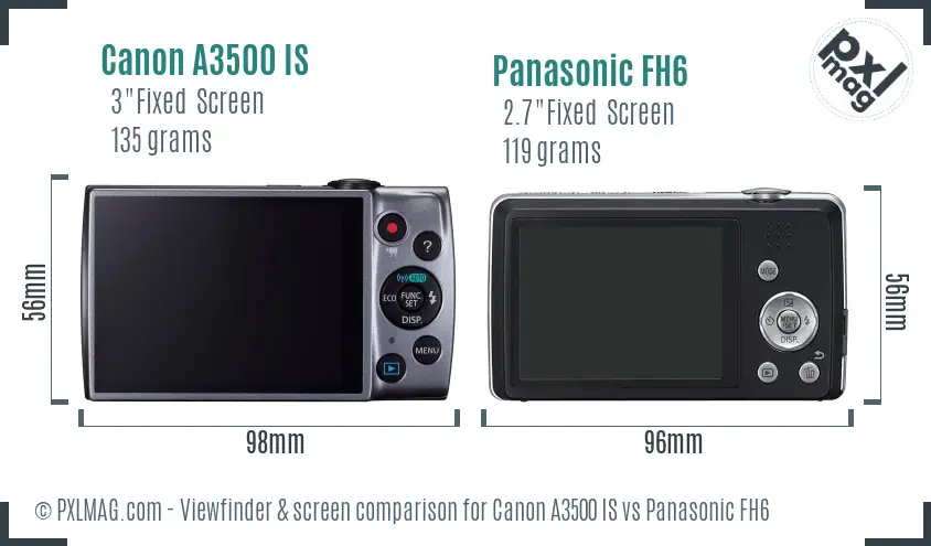 Canon A3500 IS vs Panasonic FH6 Screen and Viewfinder comparison