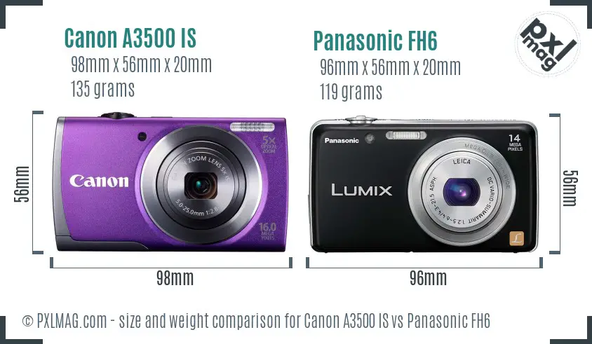 Canon A3500 IS vs Panasonic FH6 size comparison