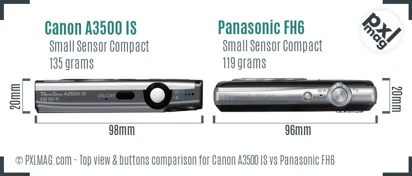 Canon A3500 IS vs Panasonic FH6 top view buttons comparison