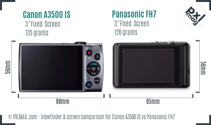Canon A3500 IS vs Panasonic FH7 Screen and Viewfinder comparison