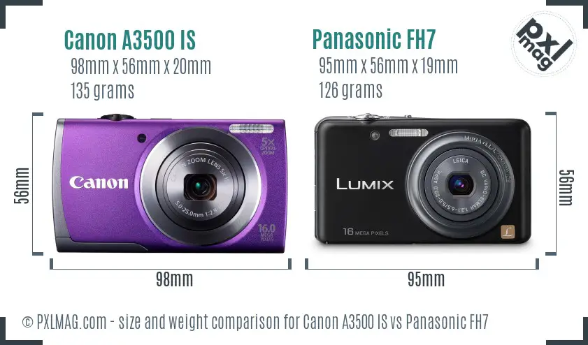Canon A3500 IS vs Panasonic FH7 size comparison Canon A3500 IS vs Panasonic FH7 size comparison