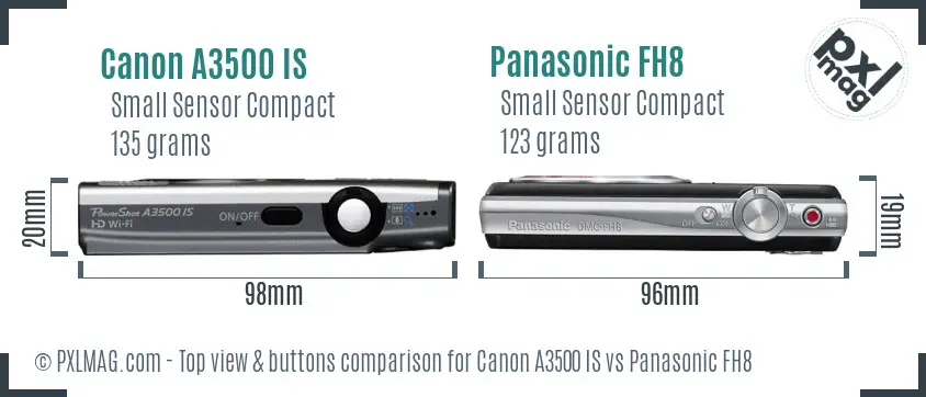 Canon A3500 IS vs Panasonic FH8 top view buttons comparison