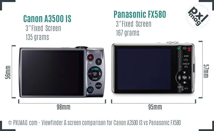 Canon A3500 IS vs Panasonic FX580 Screen and Viewfinder comparison