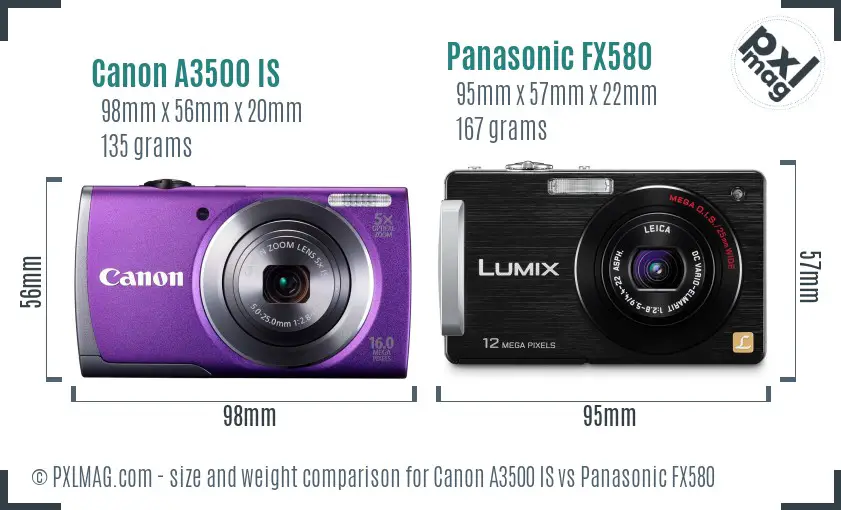 Canon A3500 IS vs Panasonic FX580 size comparison