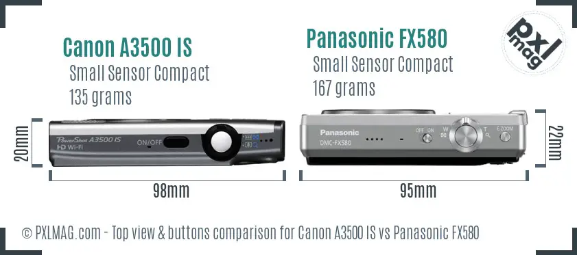 Canon A3500 IS vs Panasonic FX580 top view buttons comparison