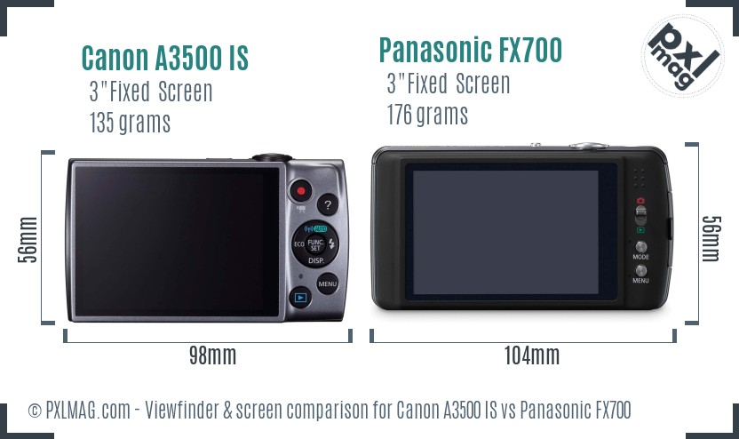 Canon A3500 IS vs Panasonic FX700 Screen and Viewfinder comparison