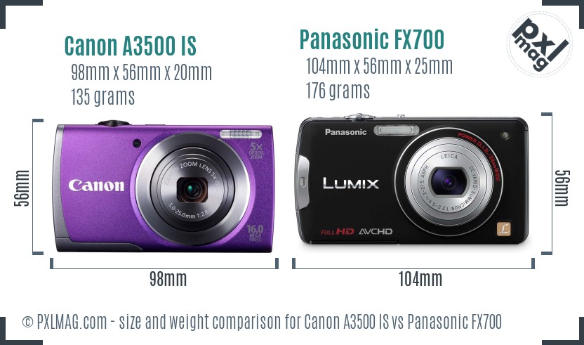 Canon A3500 IS vs Panasonic FX700 size comparison