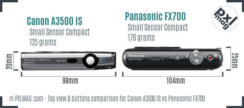 Canon A3500 IS vs Panasonic FX700 top view buttons comparison