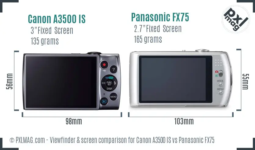 Canon A3500 IS vs Panasonic FX75 Screen and Viewfinder comparison