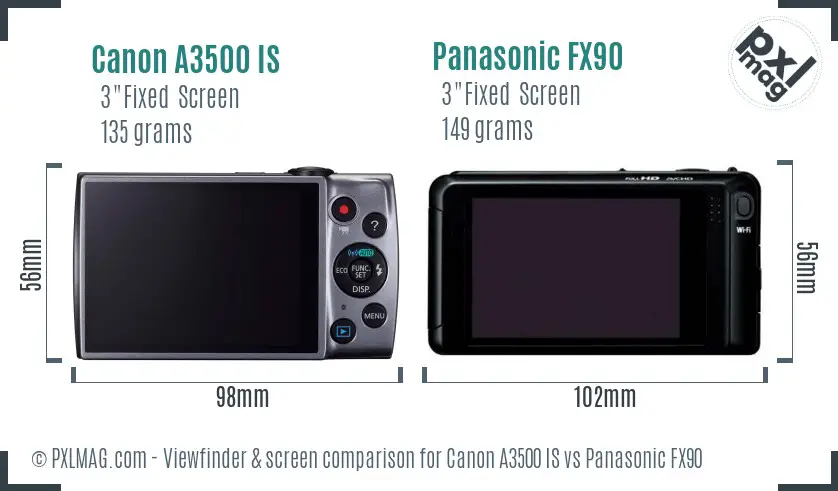 Canon A3500 IS vs Panasonic FX90 Screen and Viewfinder comparison