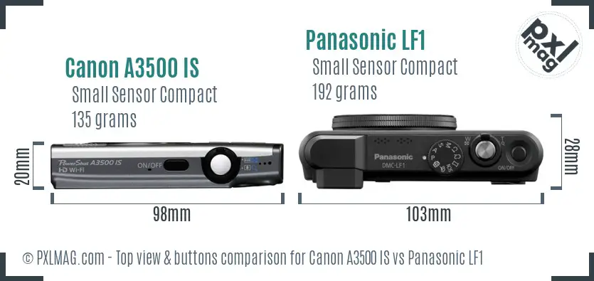 Canon A3500 IS vs Panasonic LF1 top view buttons comparison