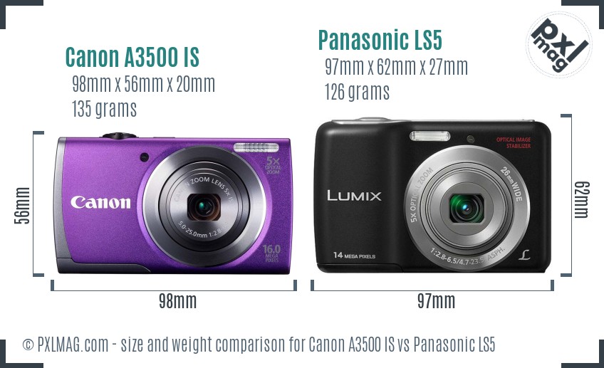 Canon A3500 IS vs Panasonic LS5 size comparison