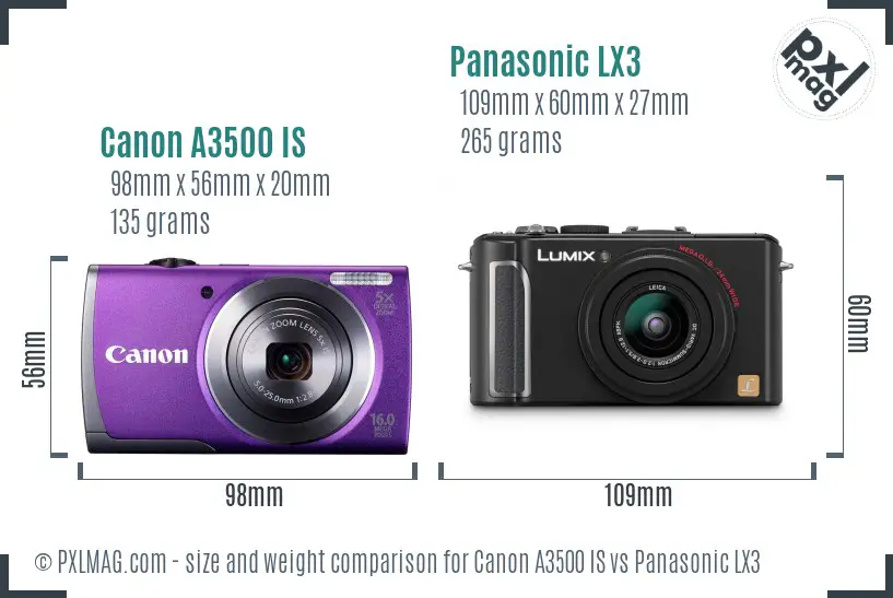 Canon A3500 IS vs Panasonic LX3 size comparison