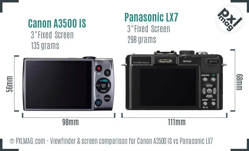 Canon A3500 IS vs Panasonic LX7 Screen and Viewfinder comparison