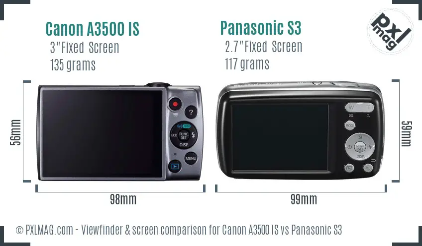 Canon A3500 IS vs Panasonic S3 Screen and Viewfinder comparison