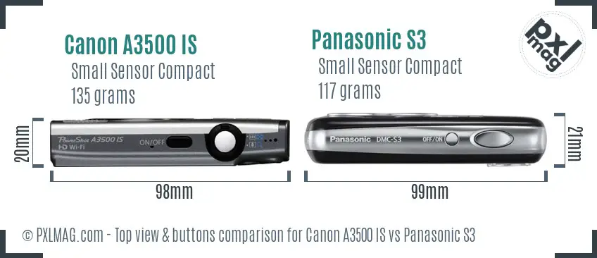 Canon A3500 IS vs Panasonic S3 top view buttons comparison