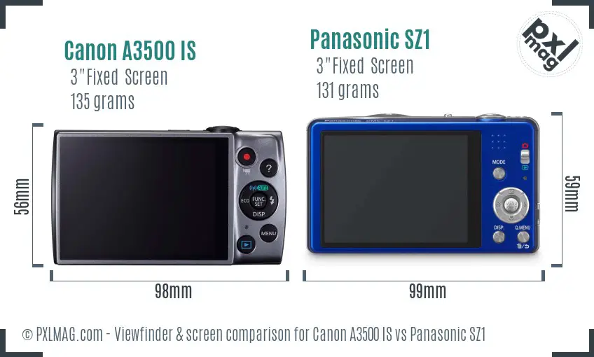 Canon A3500 IS vs Panasonic SZ1 Screen and Viewfinder comparison