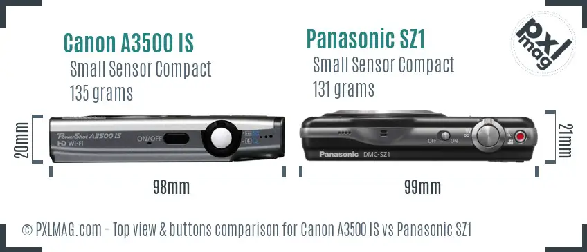 Canon A3500 IS vs Panasonic SZ1 top view buttons comparison