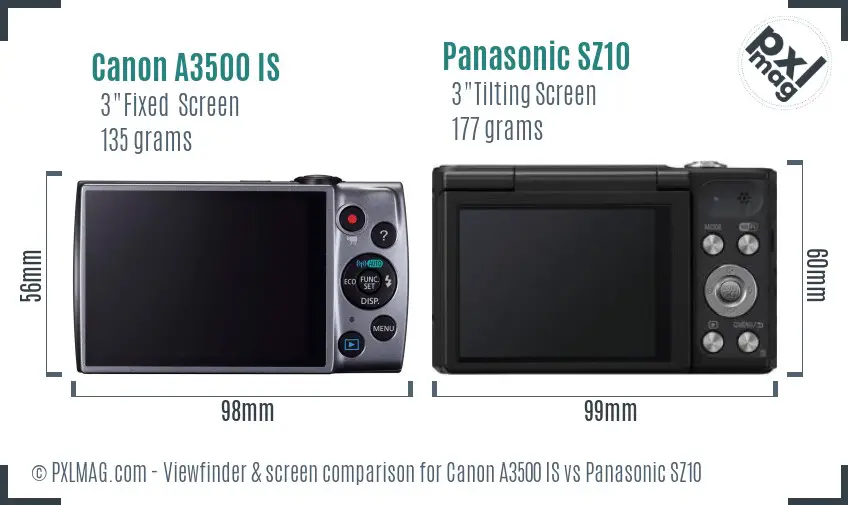 Canon A3500 IS vs Panasonic SZ10 Screen and Viewfinder comparison